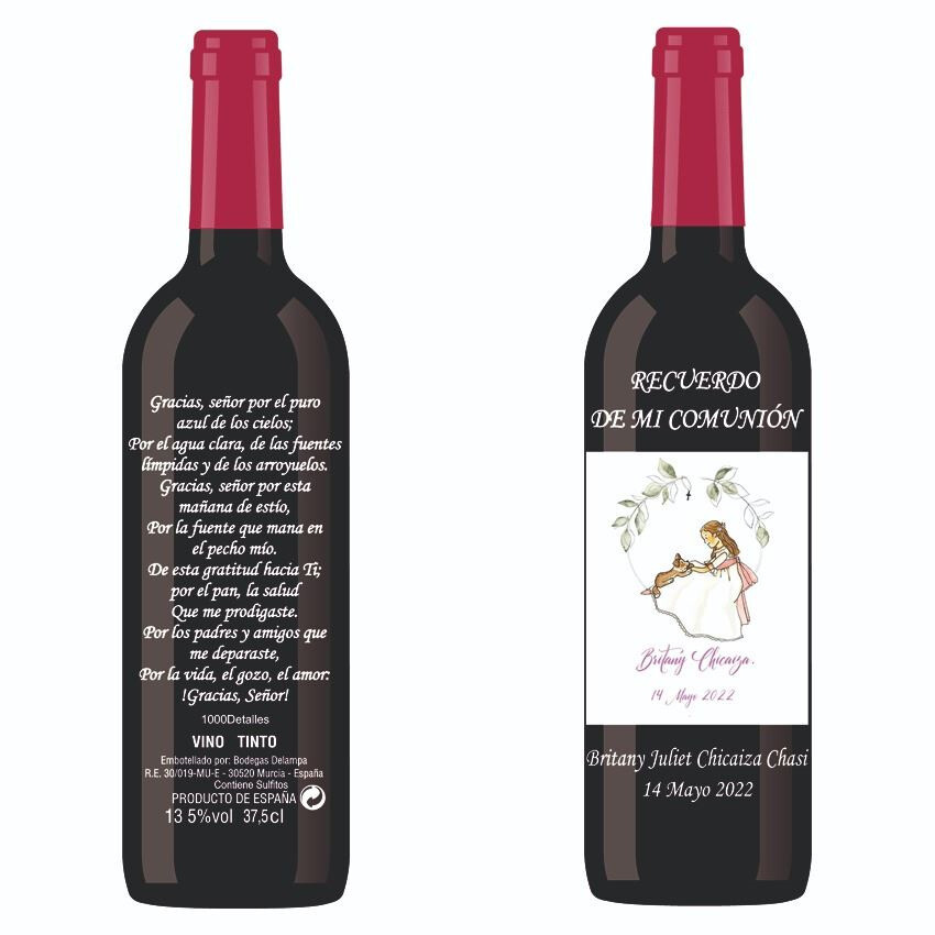 Botellas personalizadas de Vino de comunión y Moscatel