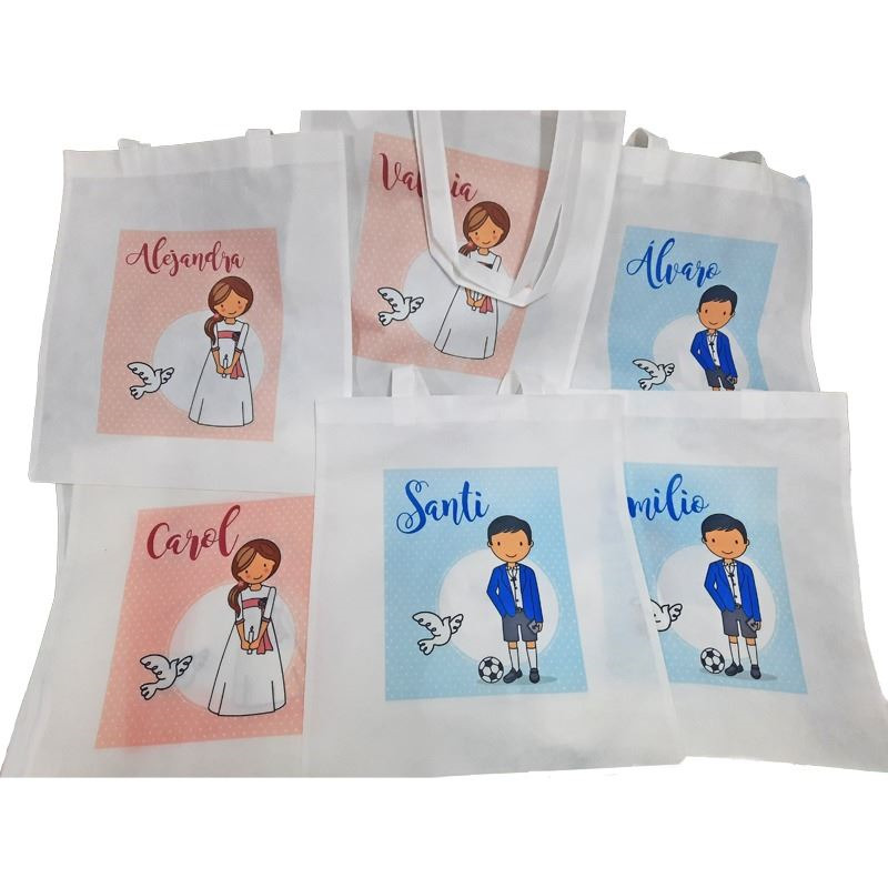 Bolsas de tela personalizadas para detalles de comunión – Entrededos