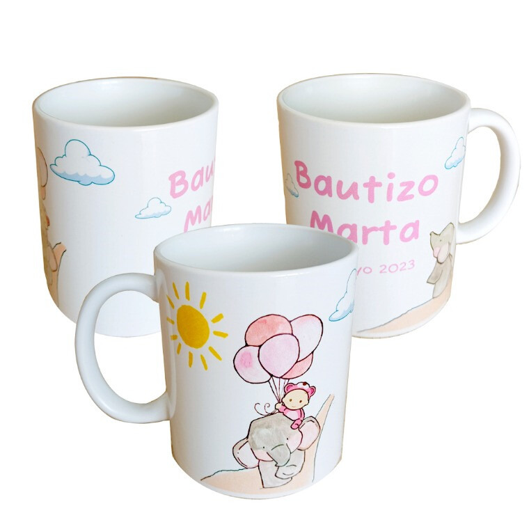 Taza para bautizo elefante de niña, de día (2)