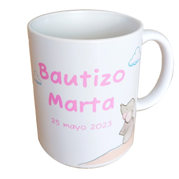 Taza para bautizo elefante de niña, de día (2)