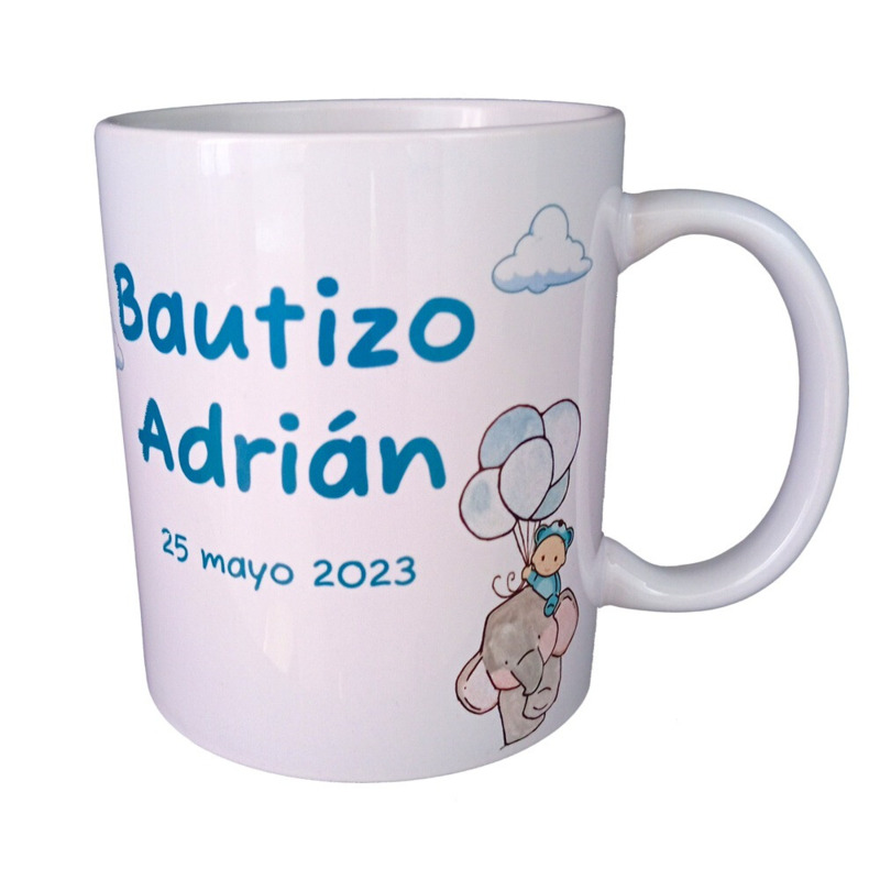 Taza de bautizo de elefante con foto para niño (1)