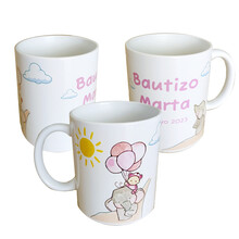 Taza para bautizo elefante de niña, de día